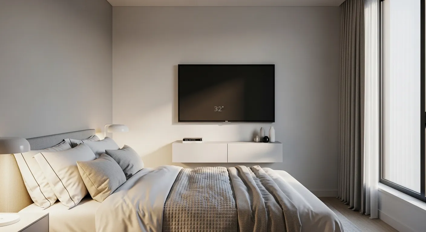 TV 32 polegadas instalada em quarto planejado