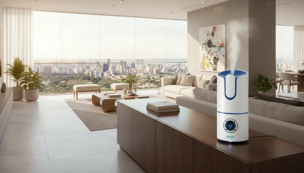 Qual umidificador de ar com luz LED suave é indicado para quarto de bebê? umidificador de ar compacto para mesa