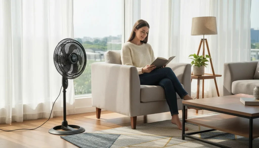 Qual ventilador de coluna tem base menor que 30cm para não ocupar espaço? ventilador de coluna ideal para sala ampla