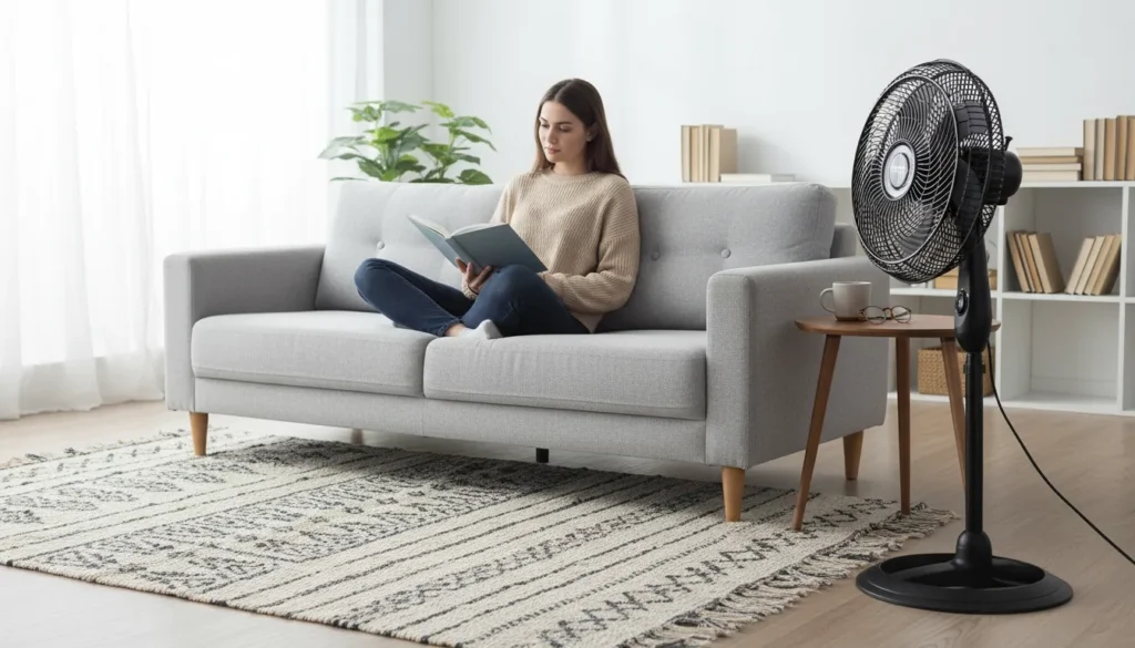 Ventilador de coluna para cidade com temperatura acima de 40°C — qual tem maior potência de ar? ventilador de coluna preto elegante