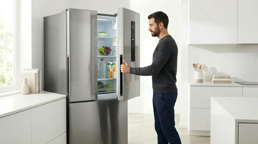 Geladeira french door inox antidigital minimiza marcas externas