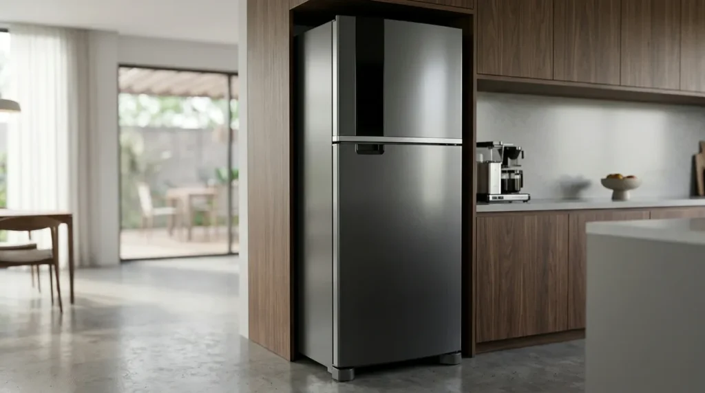 Geladeira inox com LED duravel e alta vida util
