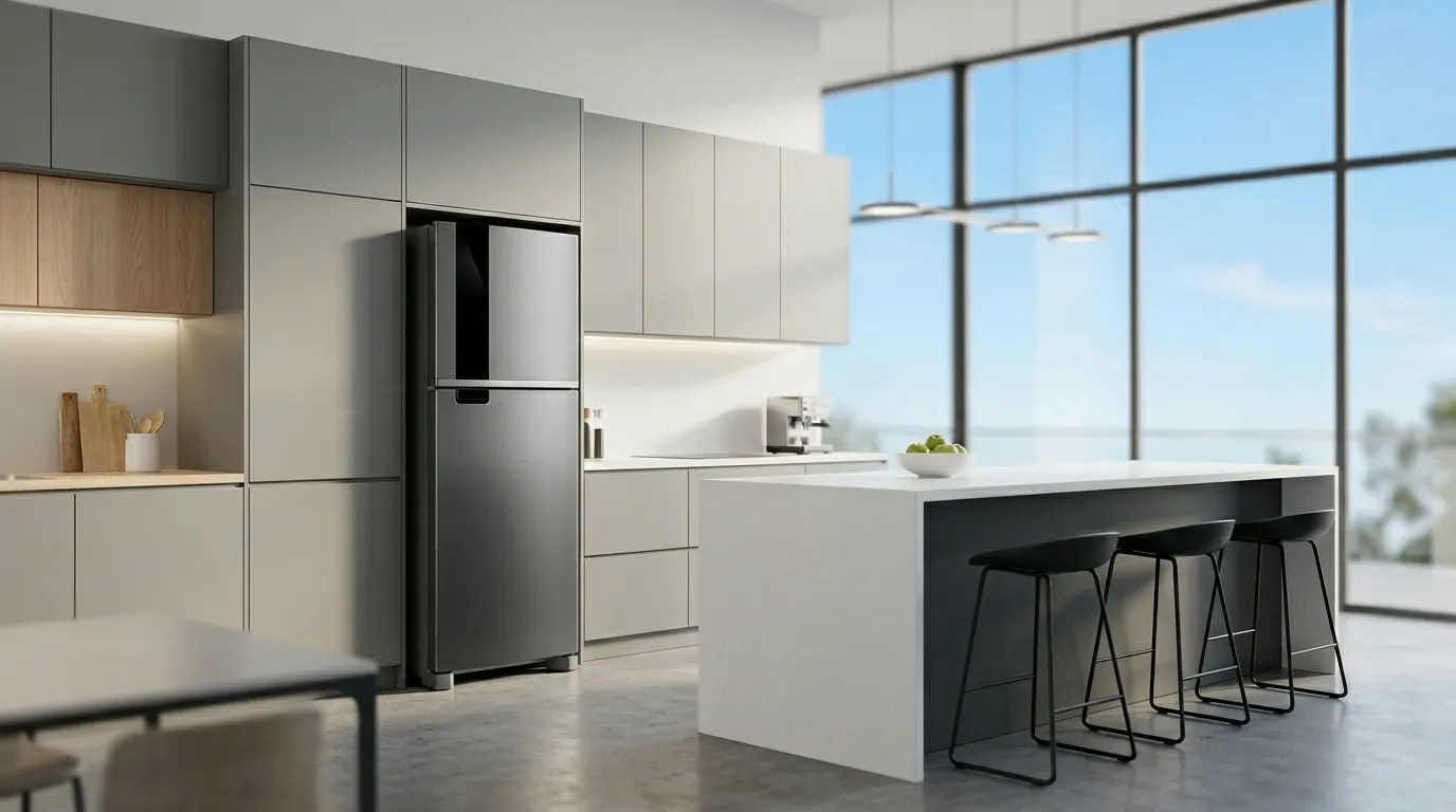 Geladeira inox com conectividade smart para casa automatizada