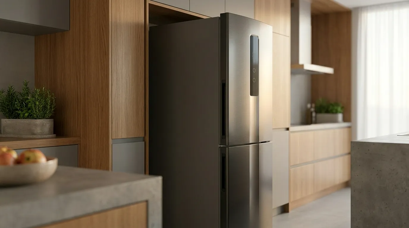 Geladeira inox com fabrica de gelo de baixo consumo energetico