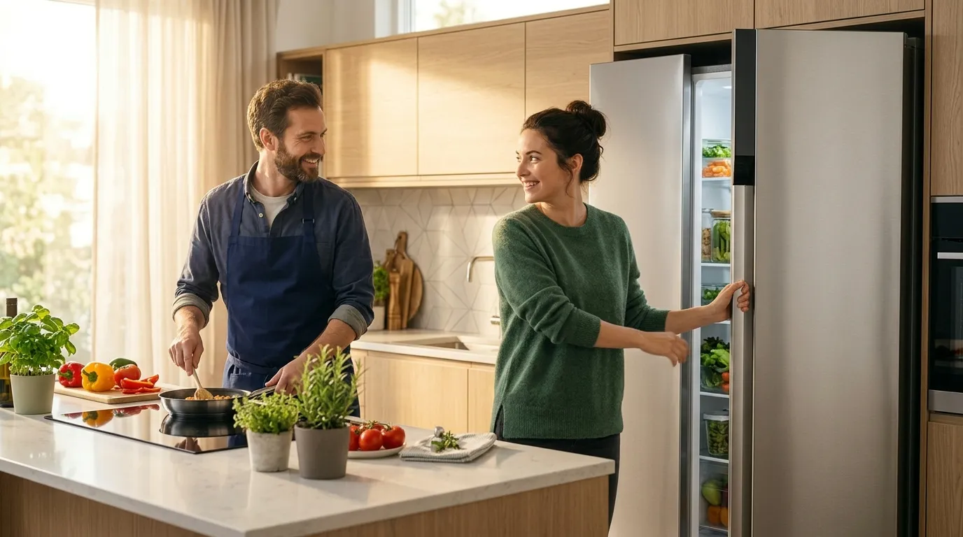 Geladeira inox com iluminacao LED que reduz consumo de energia