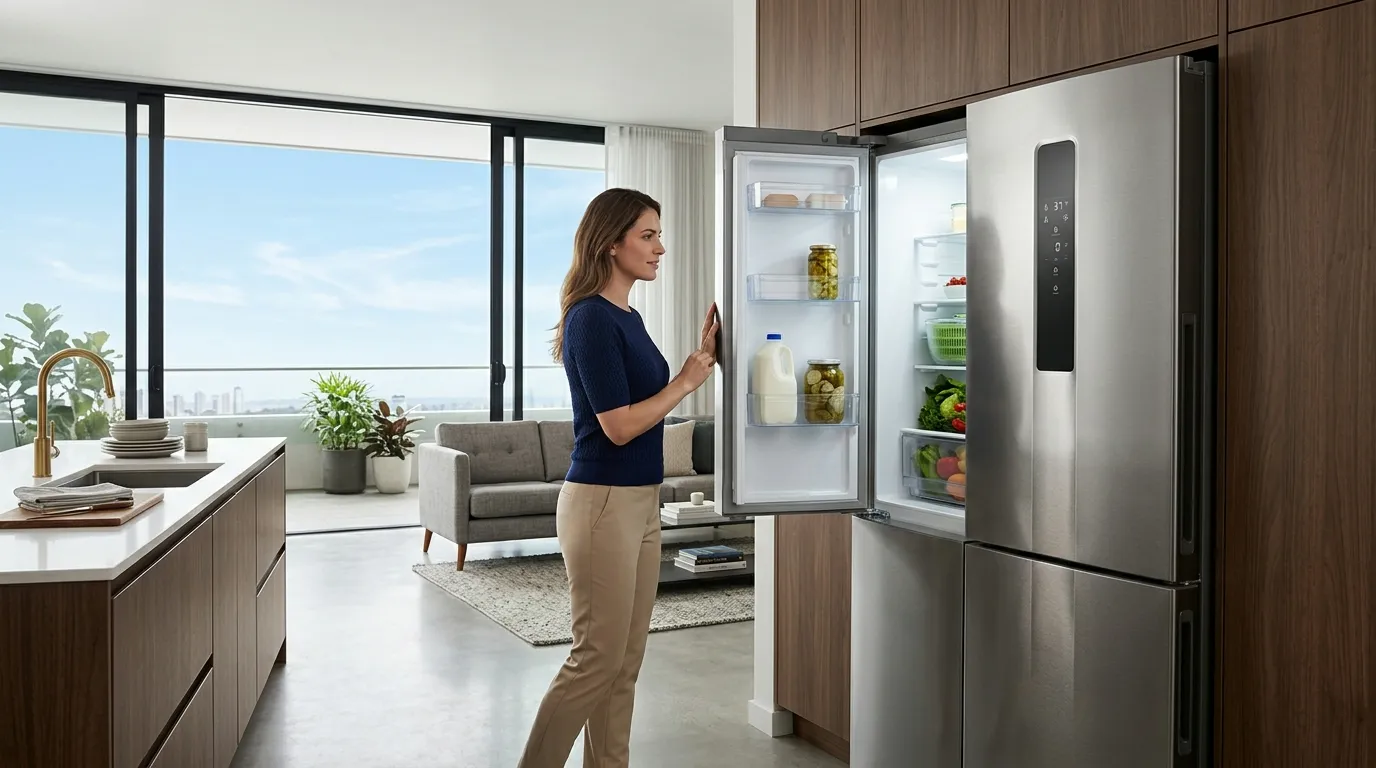 Geladeira inox com sistema inteligente de economia de energia