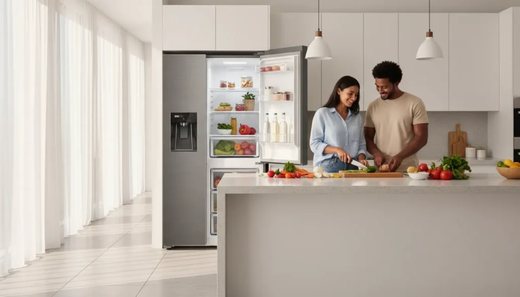 Geladeira inox para solteiro que cozinha pouco: qual a ideal? Geladeira inox inverse com freezer inferior espacoso