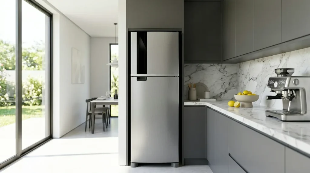 Geladeira inox para família que estoca muita carne: qual freezer maior? Geladeira inox para cozinha gourmet integrada embutir ou convencional