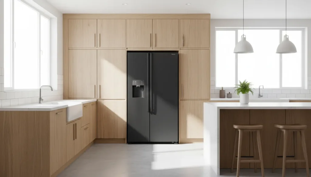 Geladeira inox side by side cabe em cozinha planejada de apartamento? Geladeira inox para cozinha moderna integrada com sala