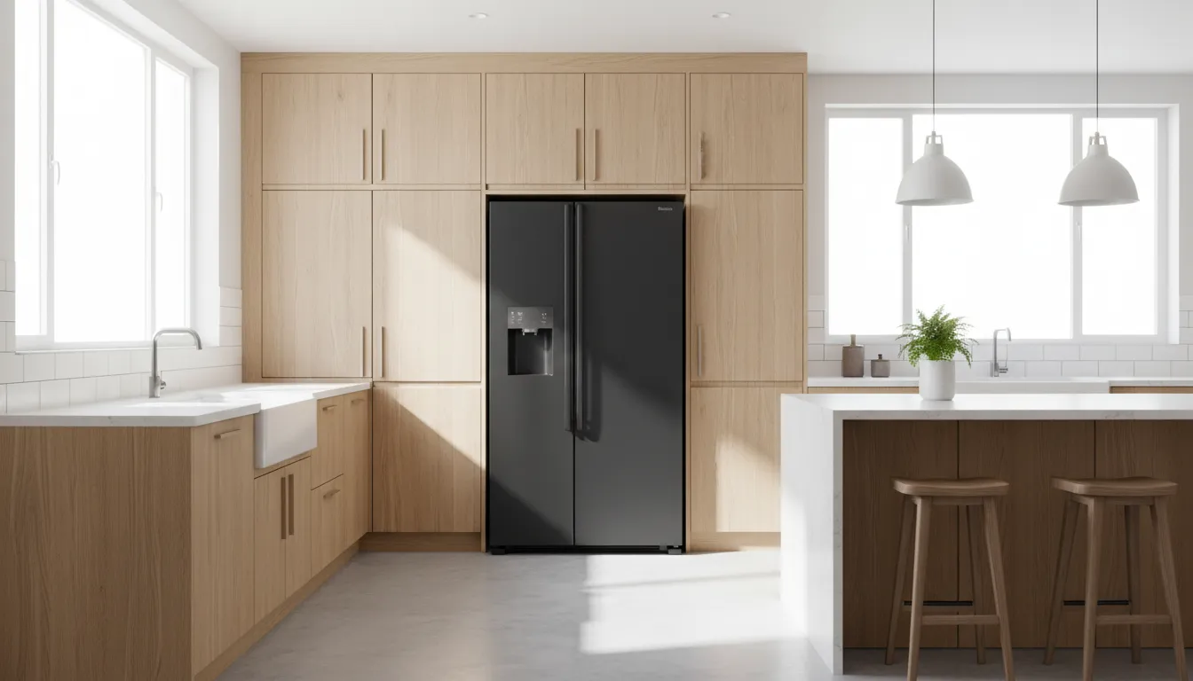 Geladeira inox para cozinha moderna integrada com sala