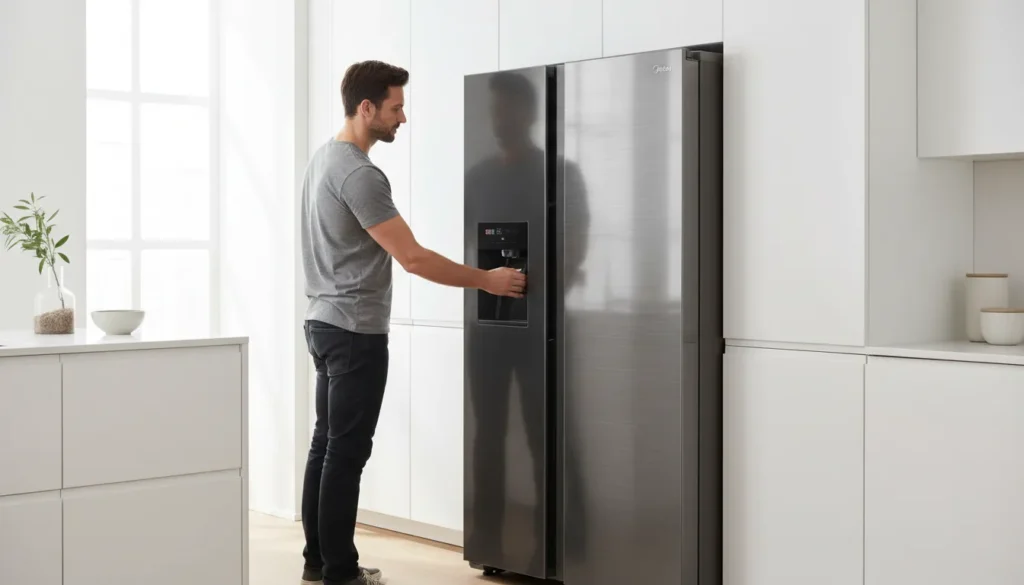 Geladeira inox side by side para cozinha ampla planejada