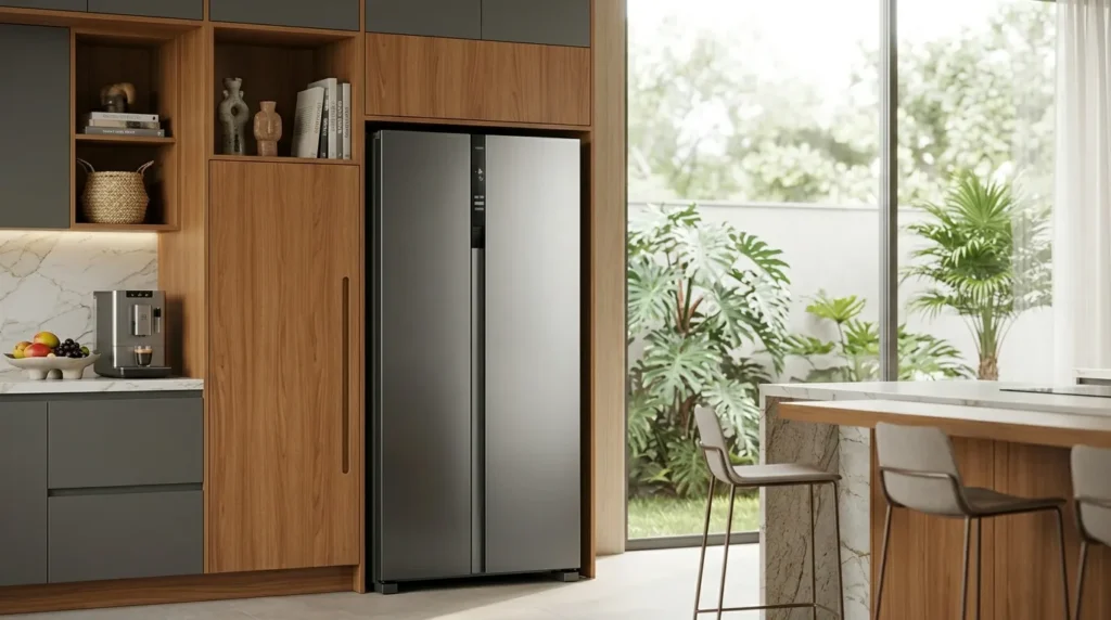 Geladeira inox top freezer para cozinha de m