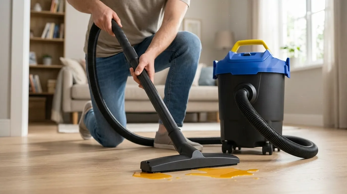 Aspirador de pó e água removendo pelos de animais do sofá