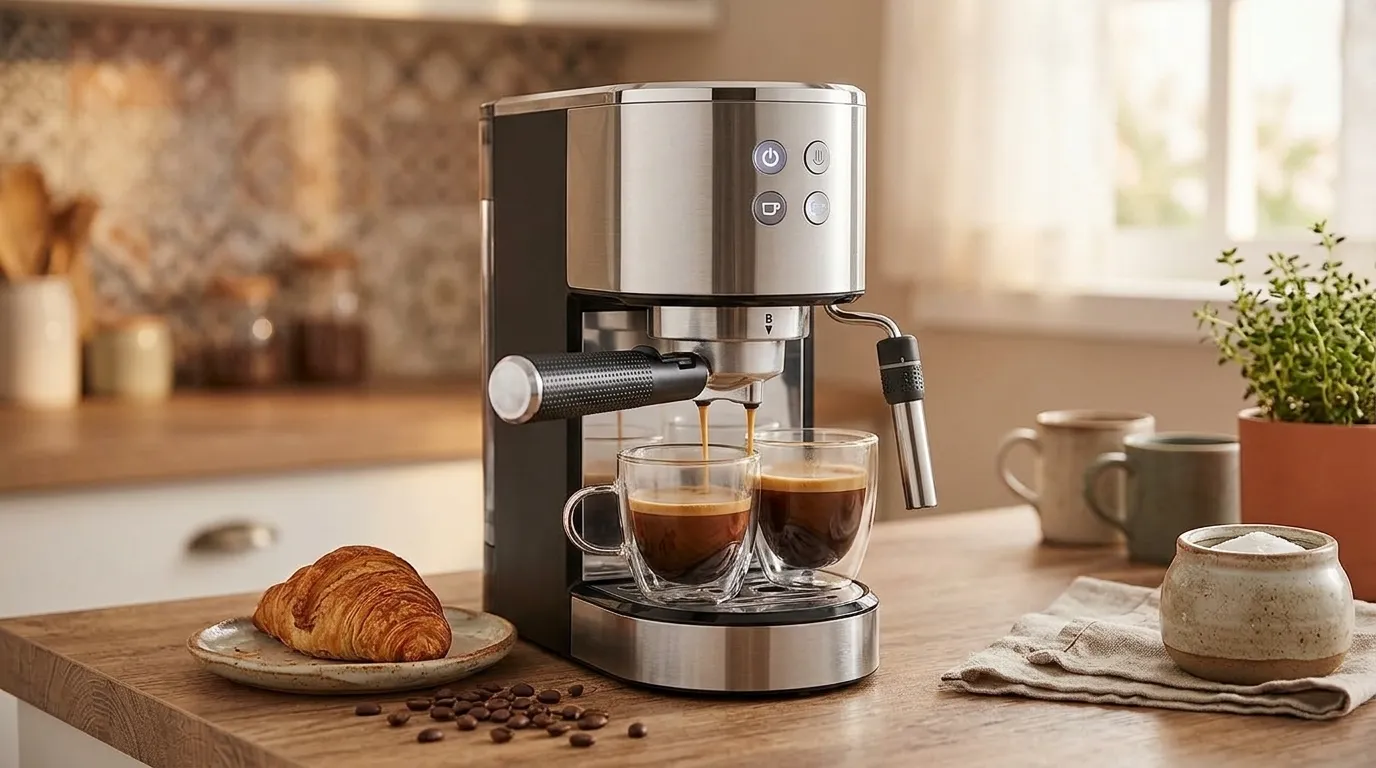 Cafeteira espresso moderna para uso doméstico