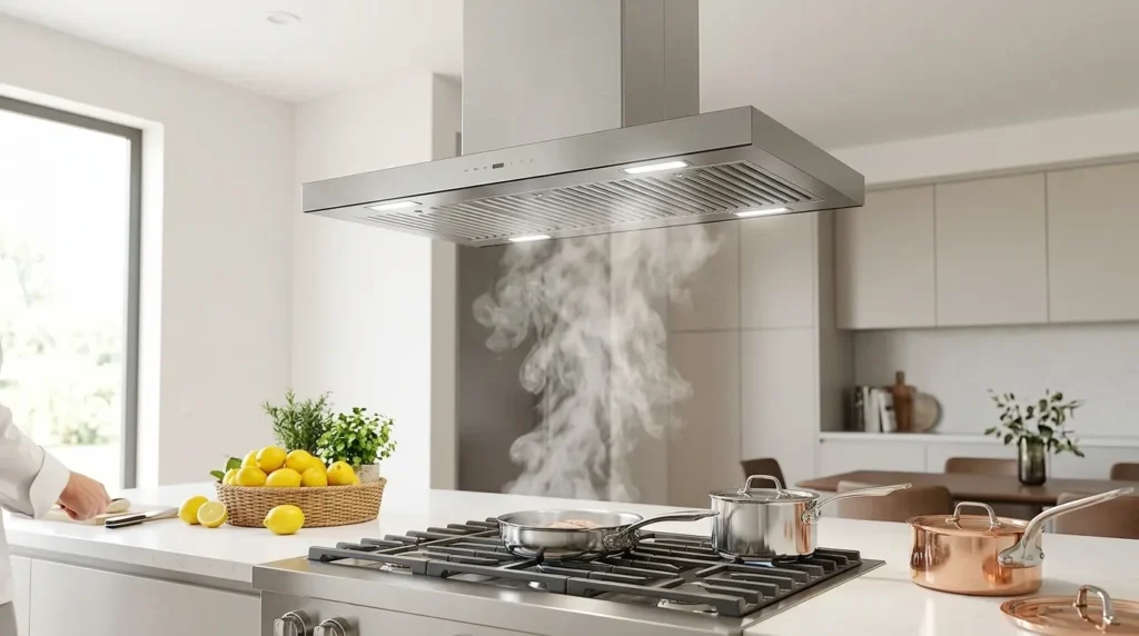 coifa de ilha com acabamento inox
