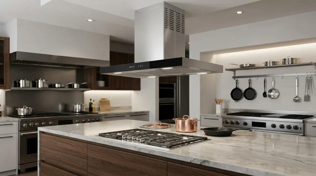 coifa de ilha com funcionamento potente