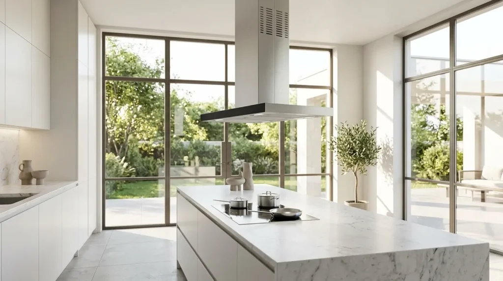 Coifa de ilha com vidro temperado: acumula marcas de dedos e gordura facilmente? coifa de ilha modo depurador