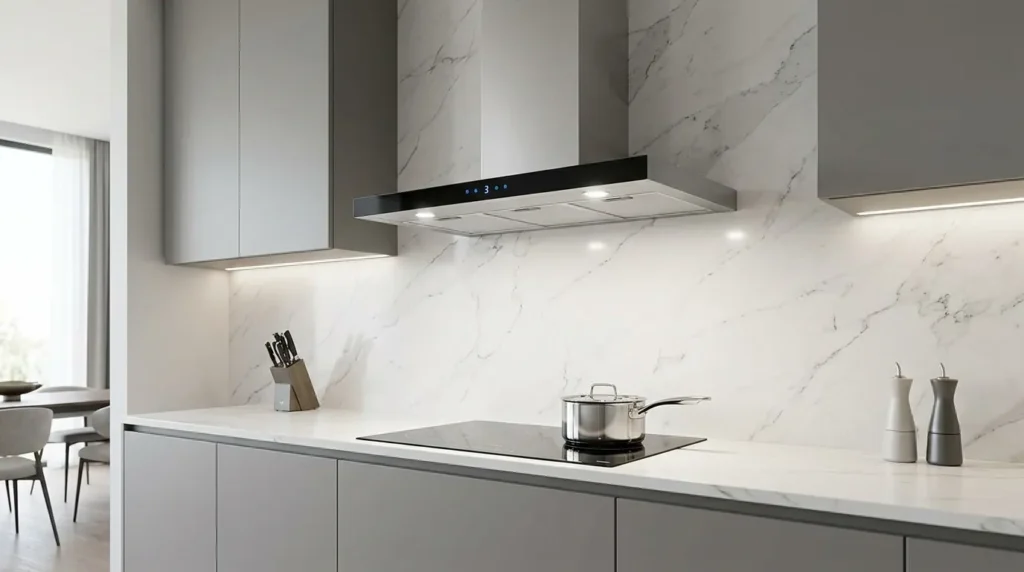 coifa de parede com design moderno e acabamento inox