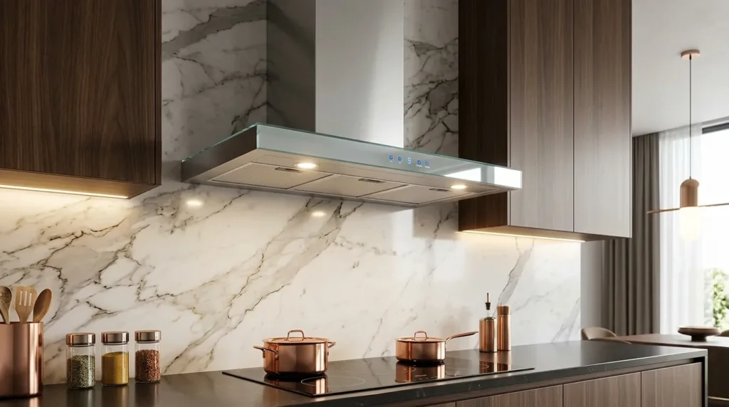 coifa de parede com iluminacao forte para fogao