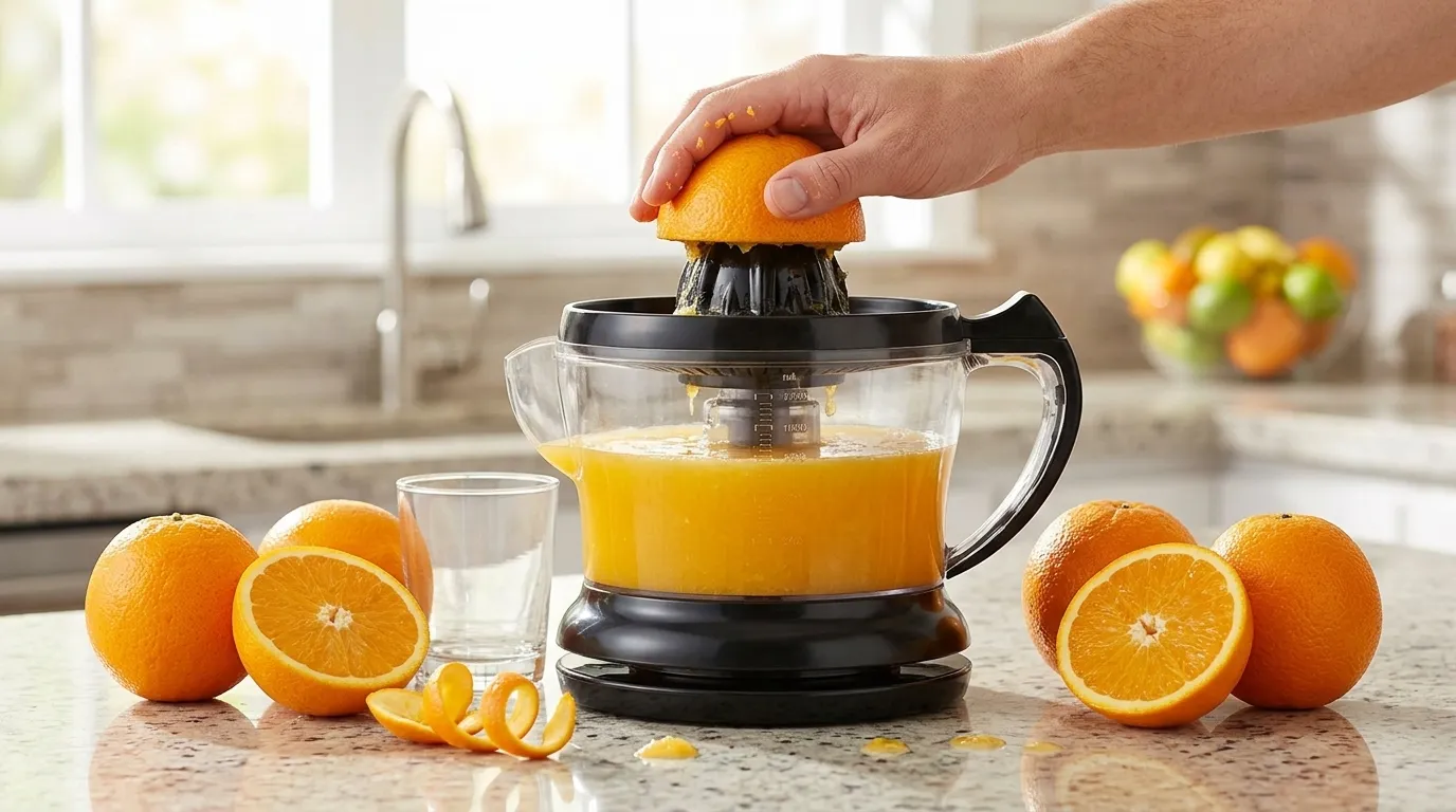 Espremedor de laranja manual inox seguro para crianças