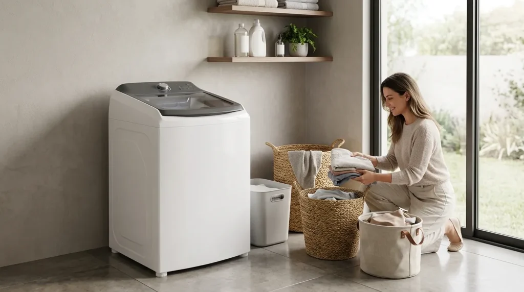 Lavadora top load com tecnologia inverter economiza quantos % de energia? maquina de lavar roupas com funcao vapor higienizacao comprar