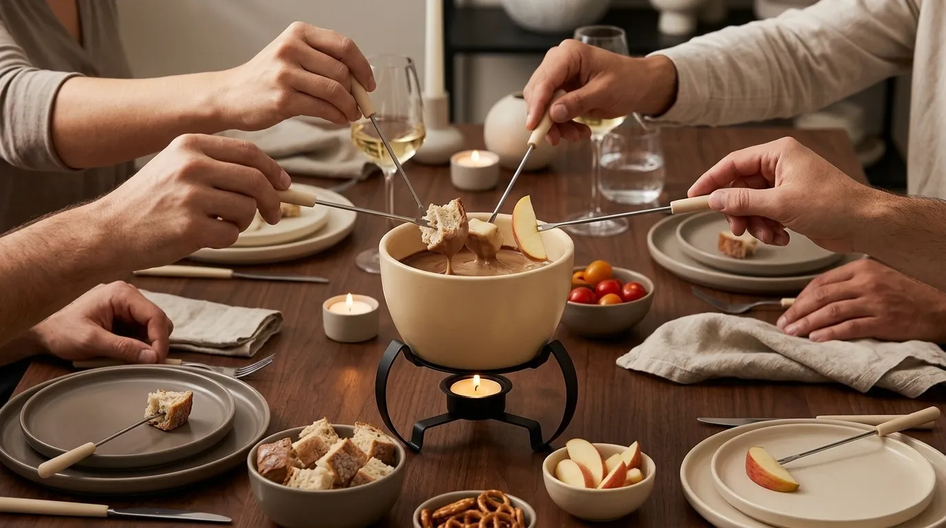 aparelho de fondue elegante na mesa para jantar