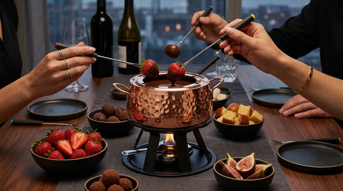 kit de fondue para reunião de amigos em casa