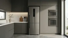 Qual geladeira inox tem porta reversível para apartamento pequeno? 